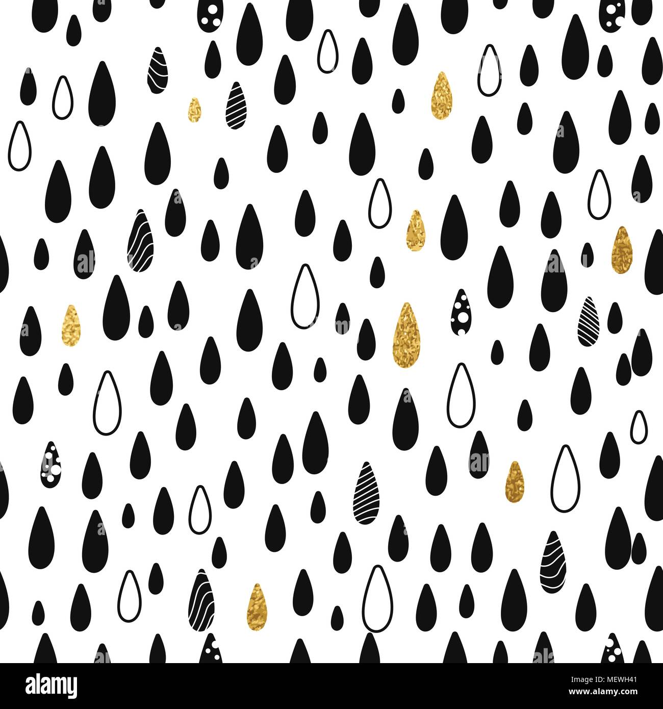 Abstract rain drops pattern in gold and black. Seamless texture vector background. Stock Vector