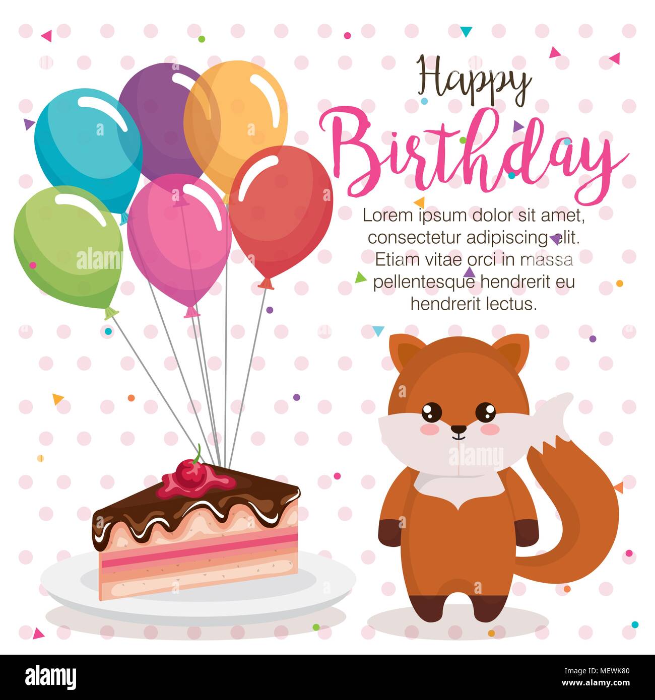 happy birthday card with fox Stock Vector Image & Art - Alamy
