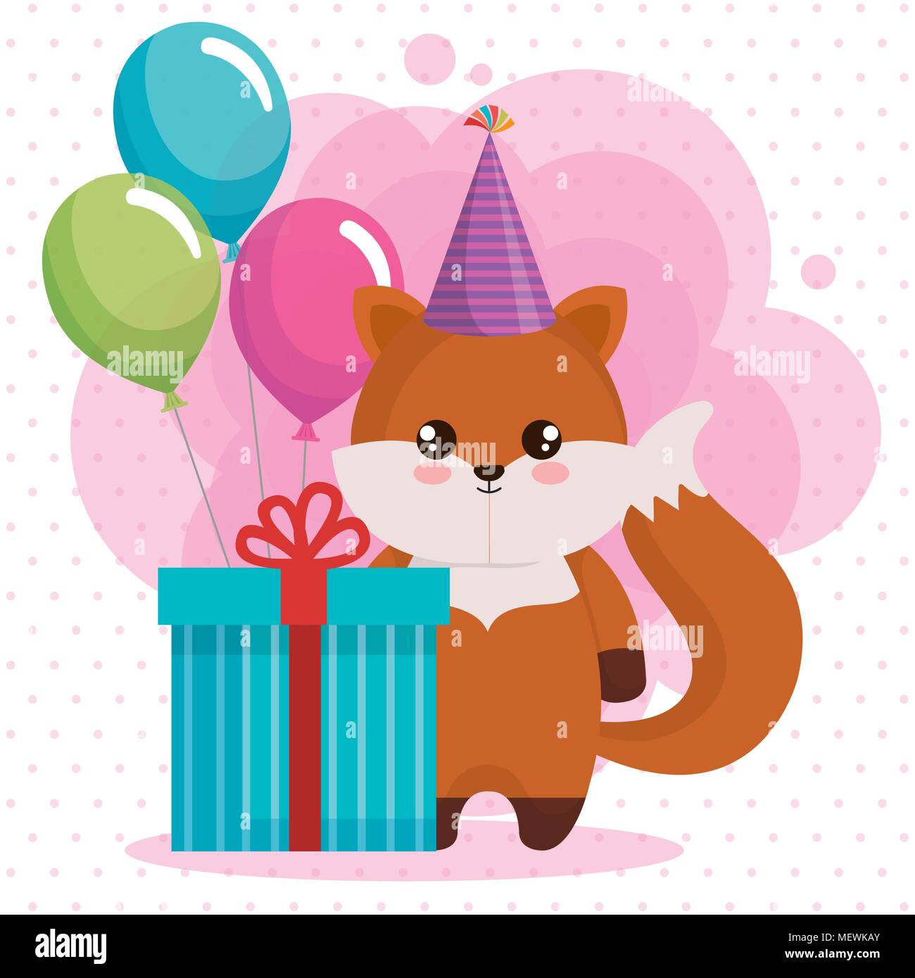 happy birthday card with fox Stock Vector Image & Art - Alamy