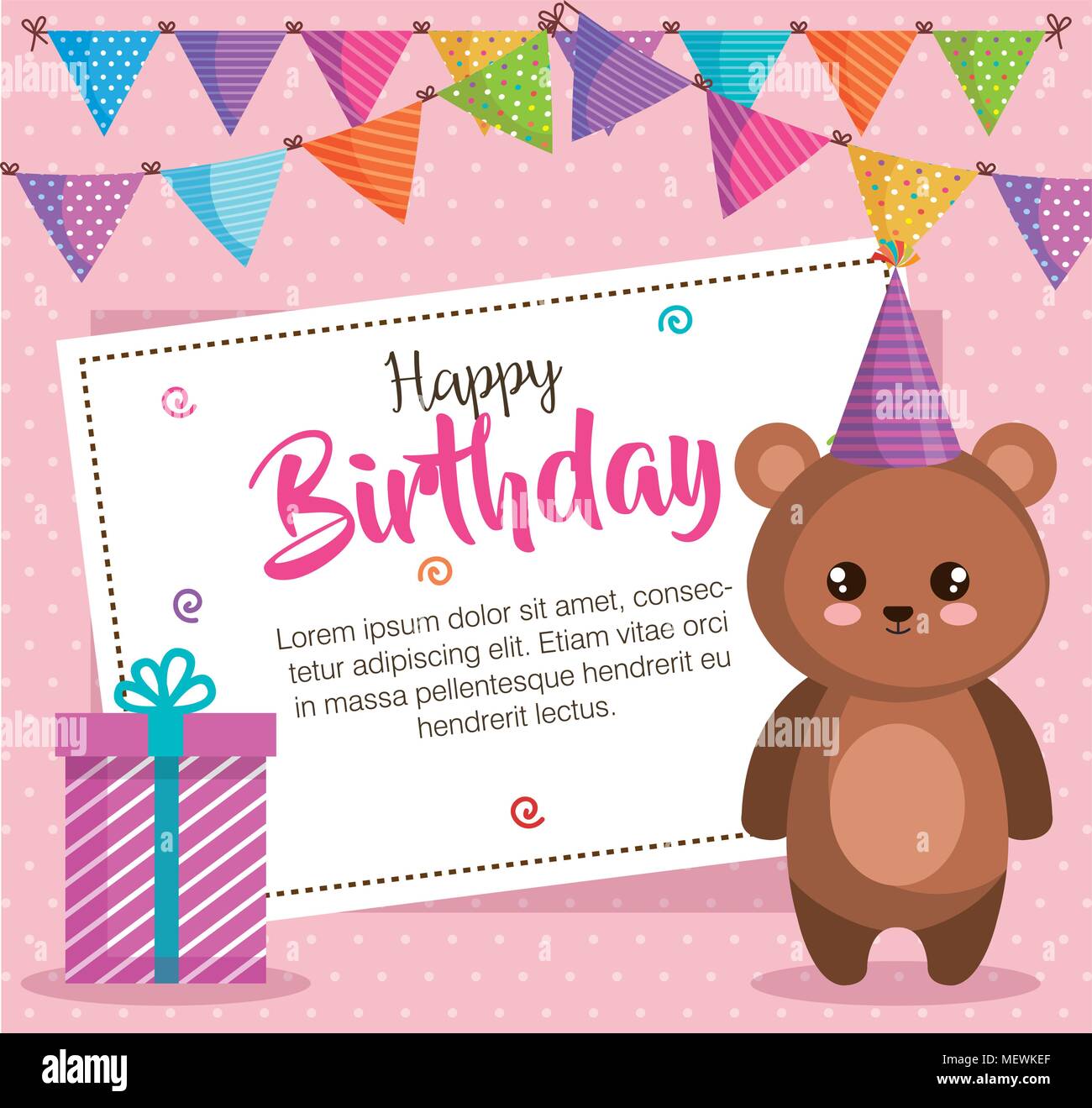 happy birthday card with bear teddy Stock Vector Image & Art - Alamy