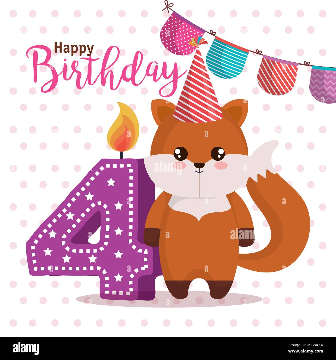 happy birthday card with fox Stock Vector Image & Art - Alamy