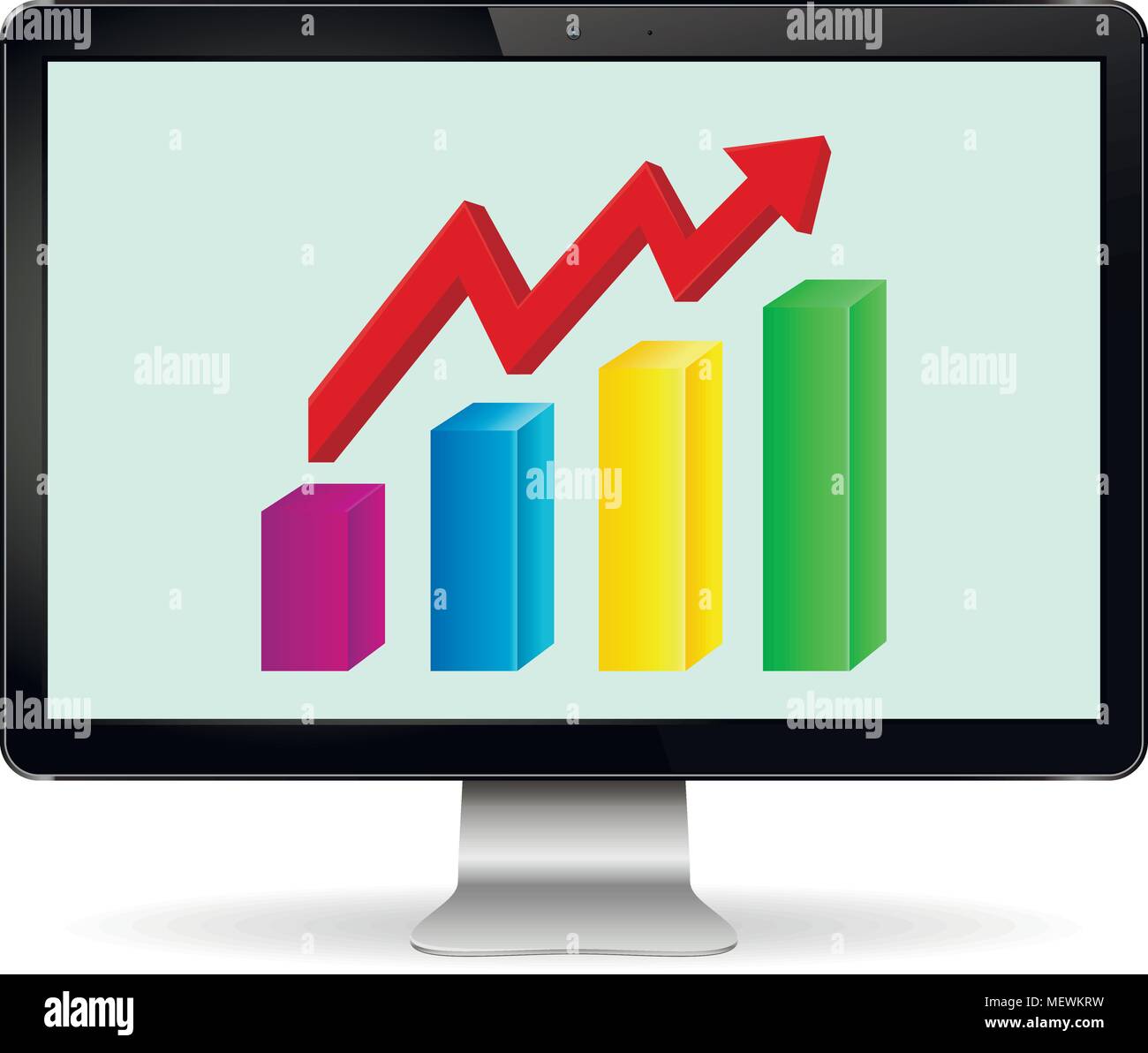 Computer display with graph on the screen isolated on white background ...