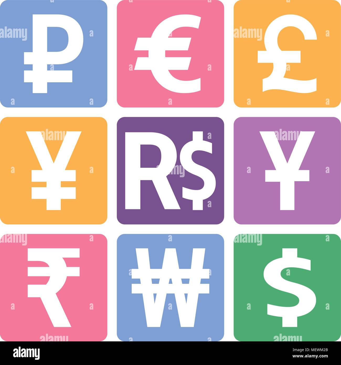 Currency sign vector icons set. Money currency icons. Stock Vector