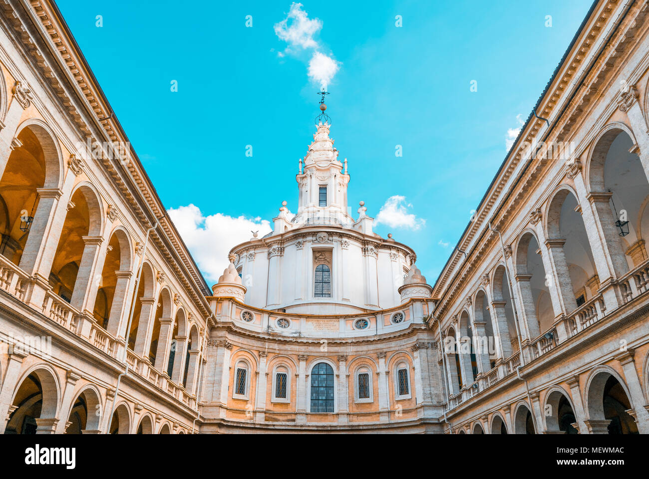 Church of Sant'Ivo alla Sapienza seen from the portico with columns Stock Photo