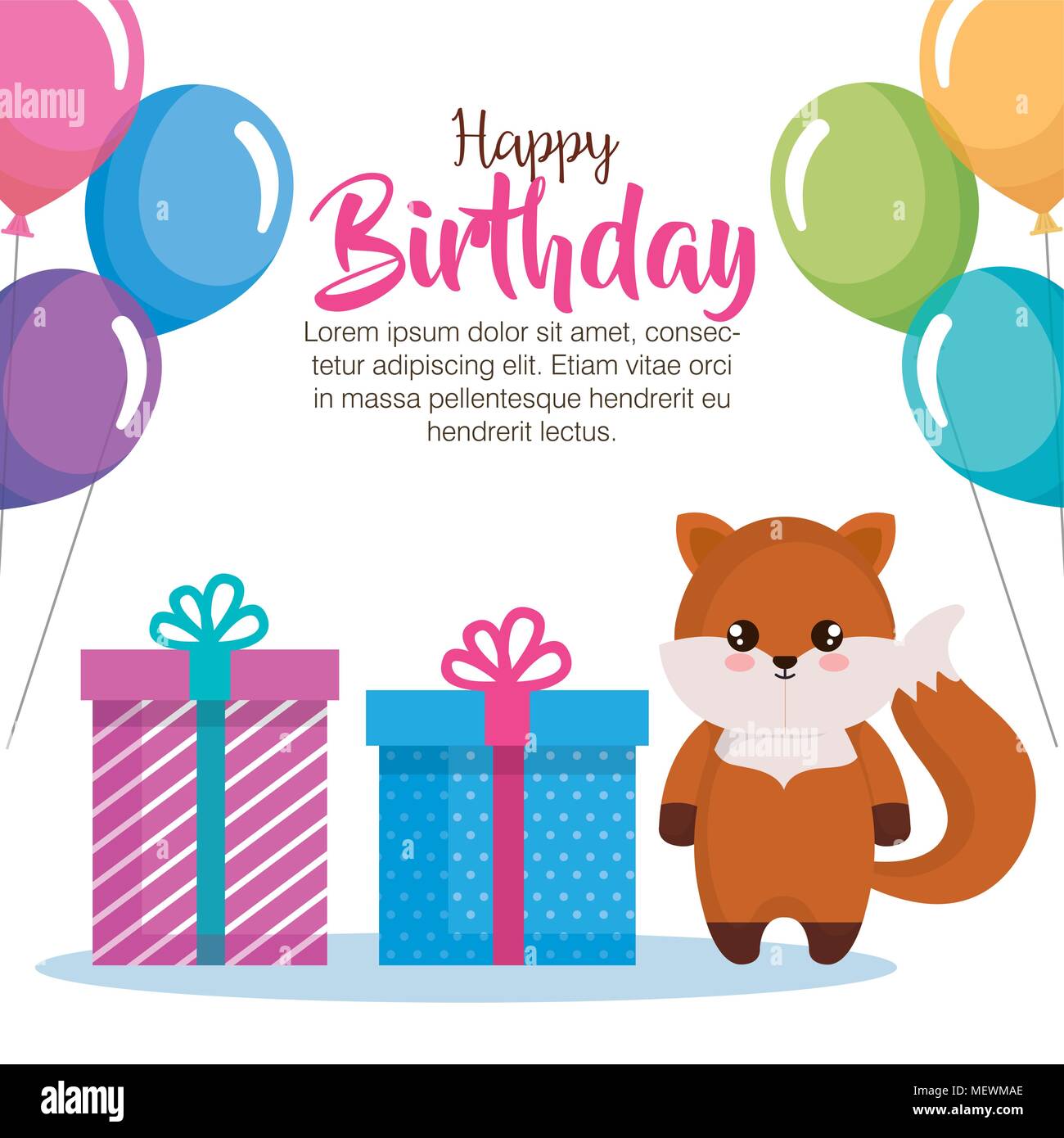 happy birthday card with fox Stock Vector Image & Art - Alamy