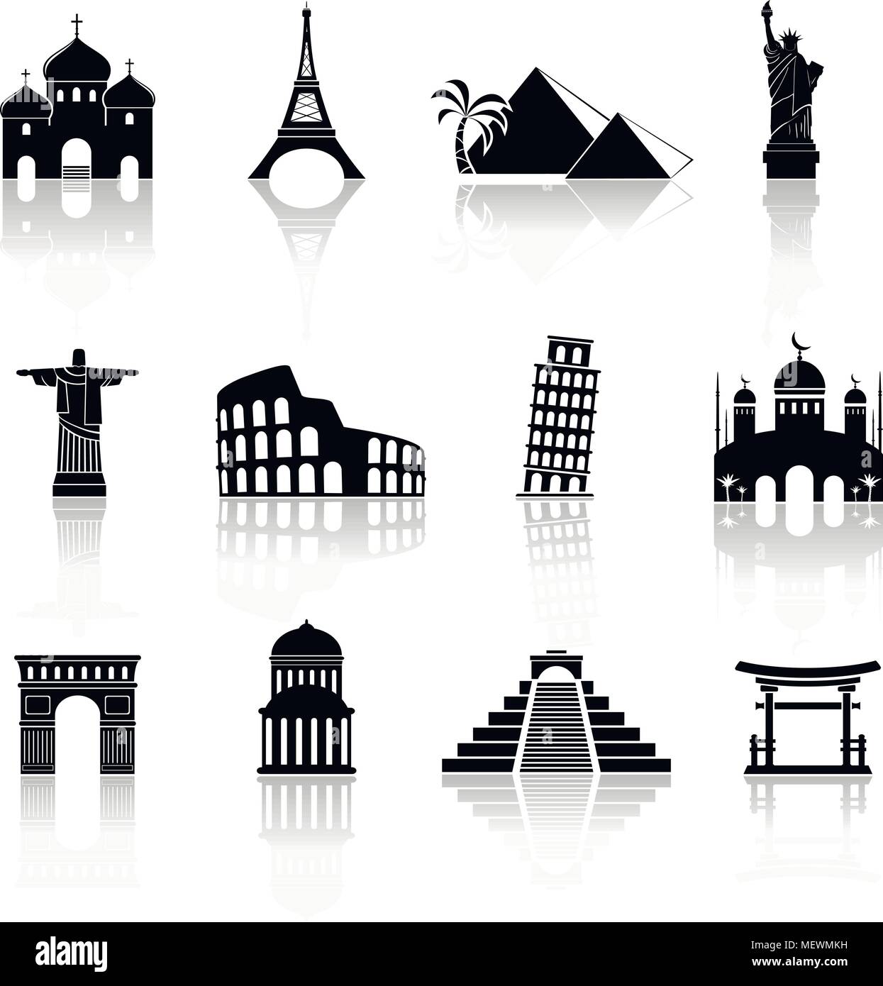 World famous buildings abstract silhouettes. Vector illustration. Stock Vector