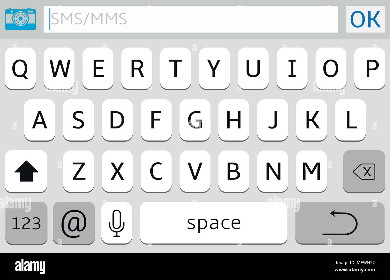 Modern smartphone keyboard of alphabet buttons. Mobile keyboard. Vector illustration Stock Vector