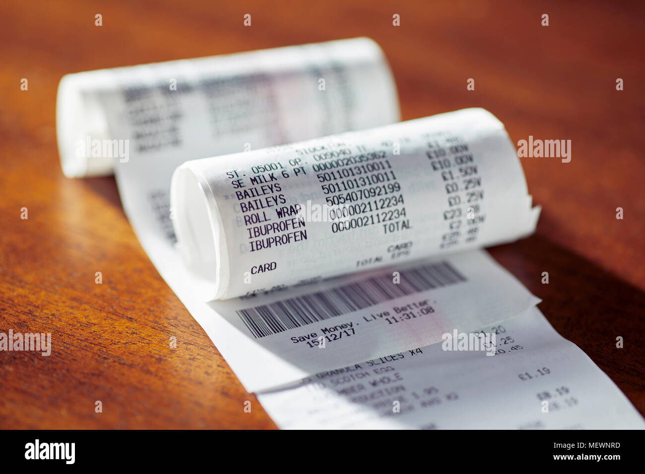 Close up of Till receipts Stock Photo