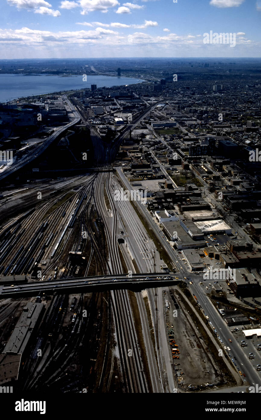 Toronto Ontario Canada. Aerial view of Toronto Railway lands, before