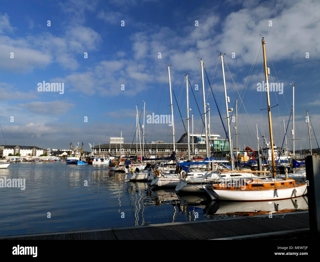 Boats moored at the Barbican, Plymouth, Devon. Stock Photo