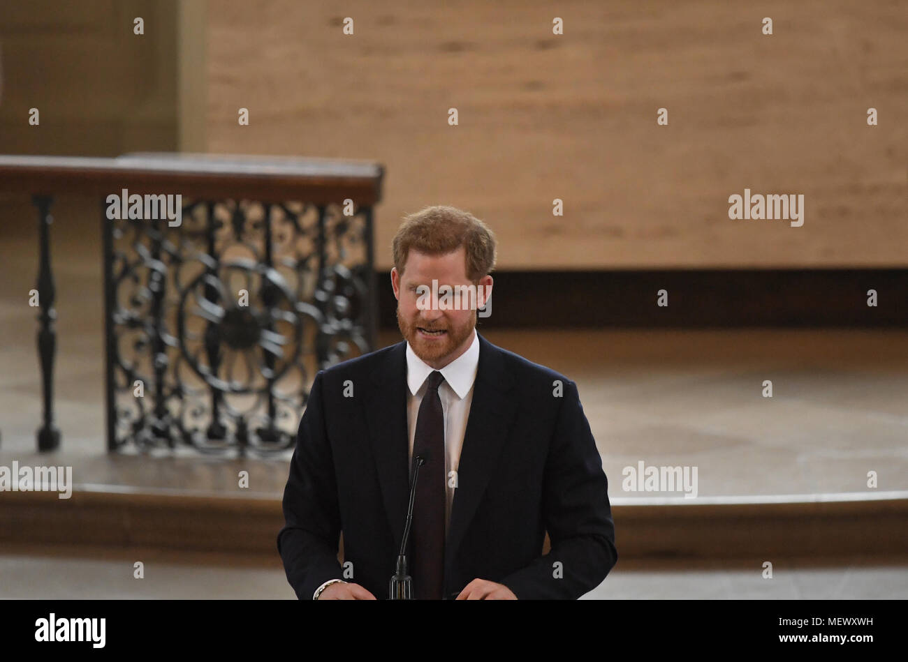Prince Harry speaking during the memorial service at St Martin-in-the-Fields in Trafalgar Square, London to commemorate the 25th anniversary of the murder of Stephen Lawrence. Stock Photo