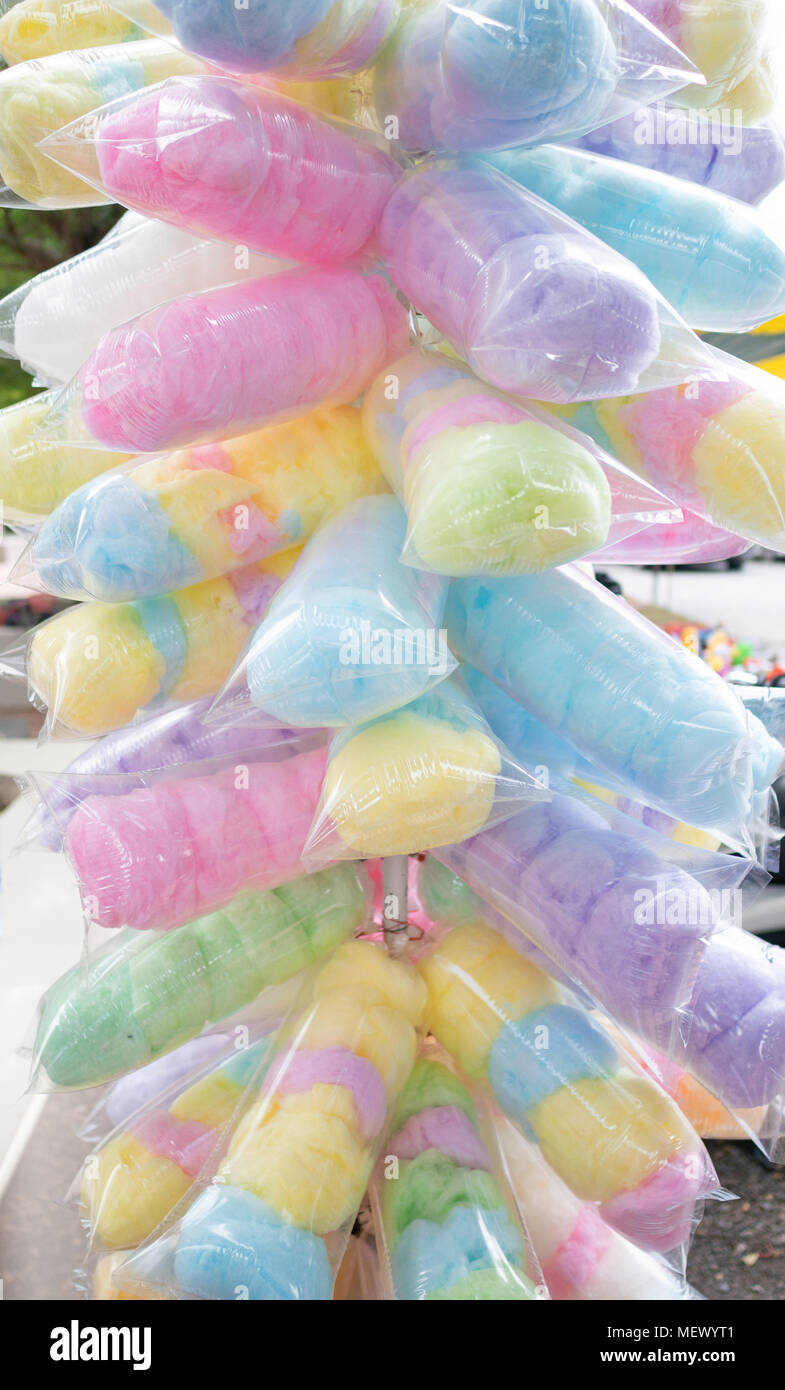 Sai Mai or Candy floss sweet and fluffy in plastic bag ready to sell Stock Photo