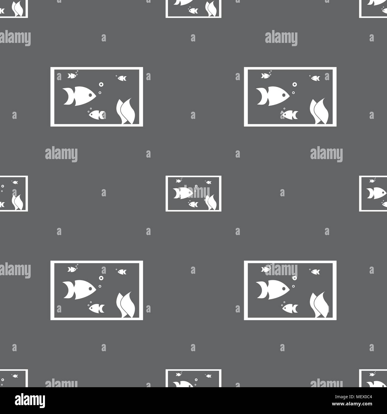 Aquarium, Fish in water icon sign. Seamless pattern on a gray ...