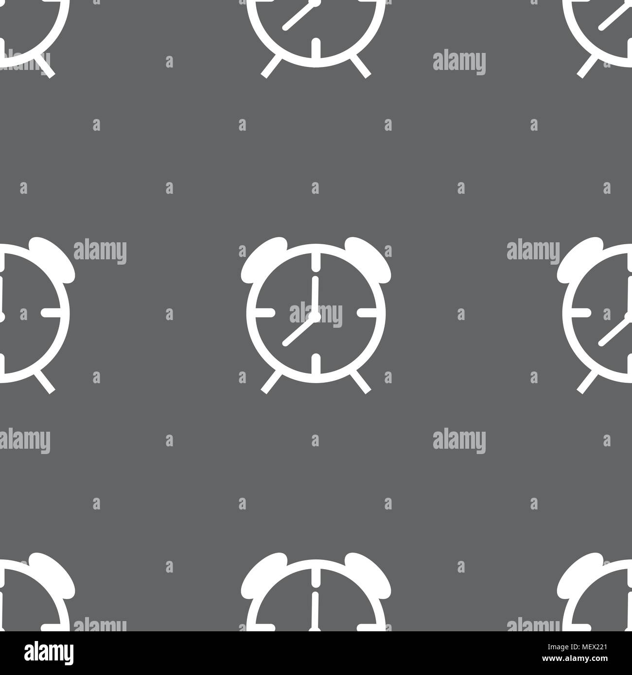 Alarm clock sign icon. Wake up alarm symbol. Seamless pattern on a gray ...