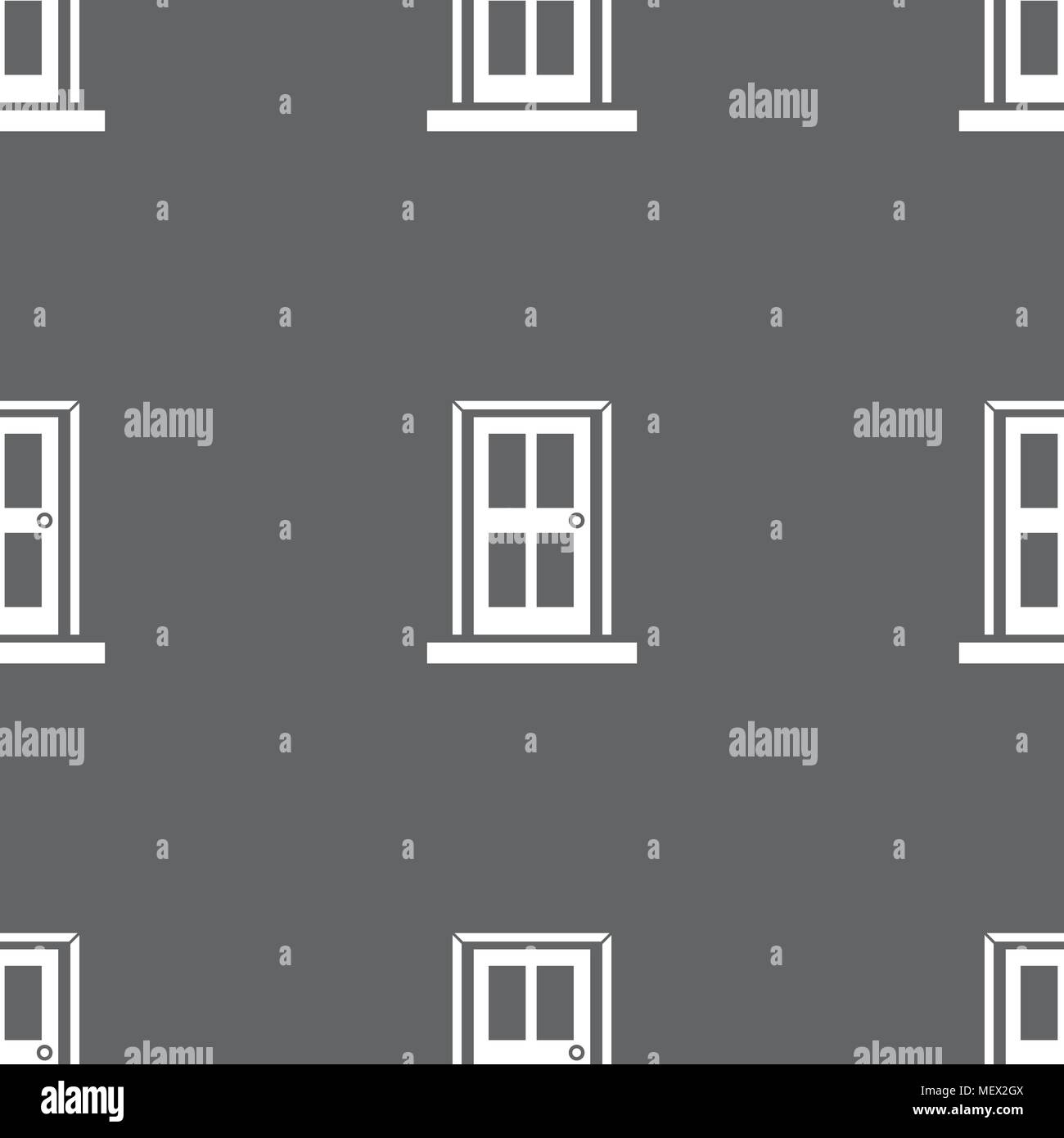 Door icon sign. Seamless pattern on a gray background. Vector illustration Stock Vector