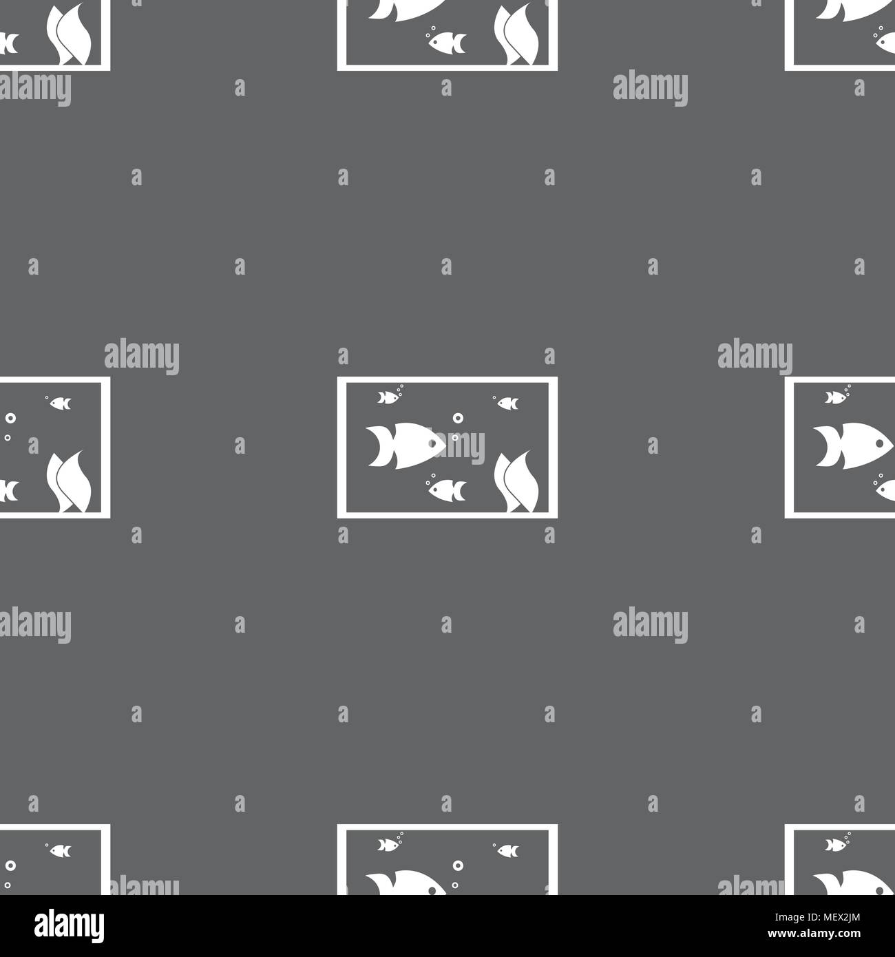 Aquarium, Fish in water icon sign. Seamless pattern on a gray ...