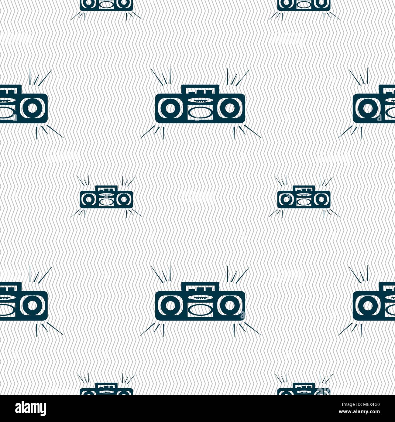 Radio cassette player icon sign. Seamless pattern with geometric texture. Vector illustration Stock Vector