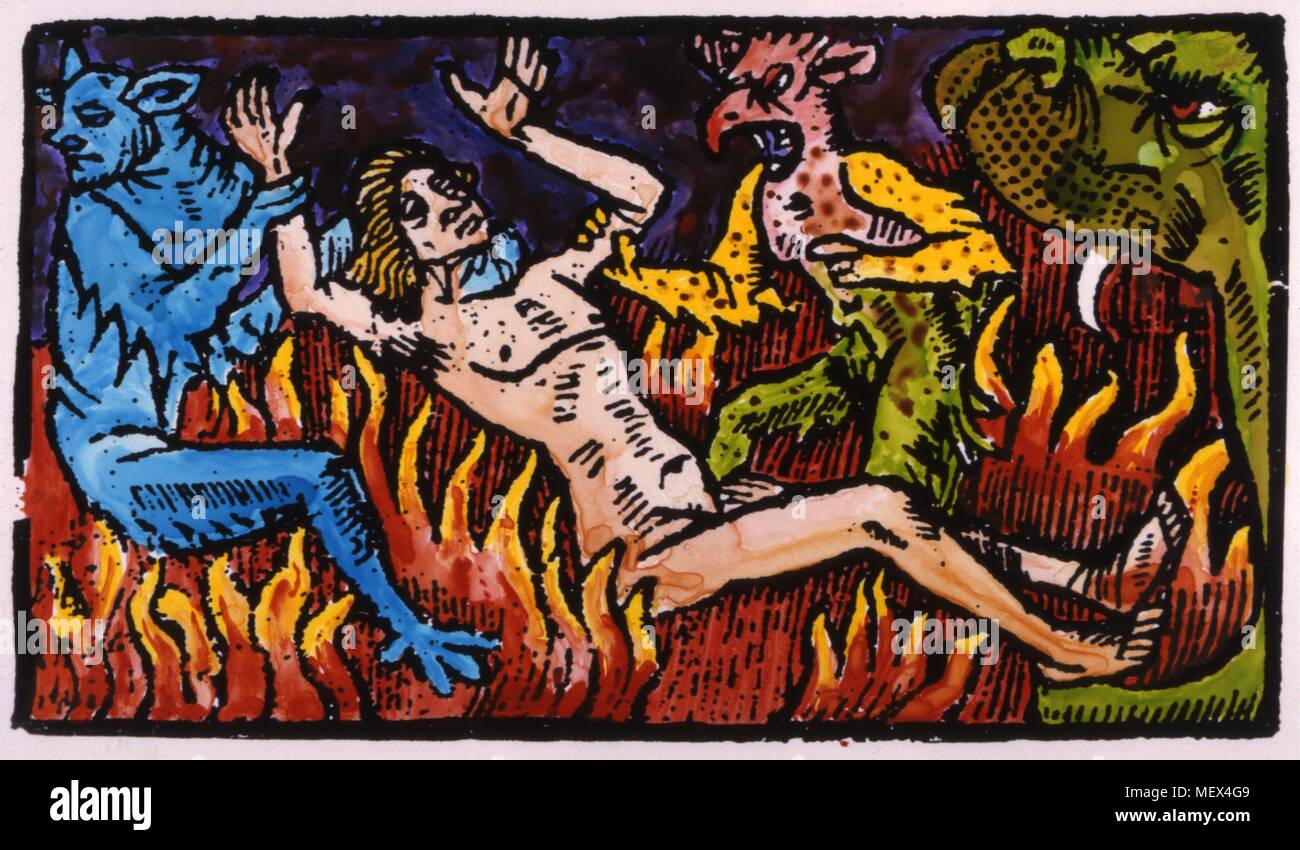 Witches in Hell - from A Booke Declaringe the Fearfull Vexasions, of one Aexander Nyndge - 1573 Stock Photo