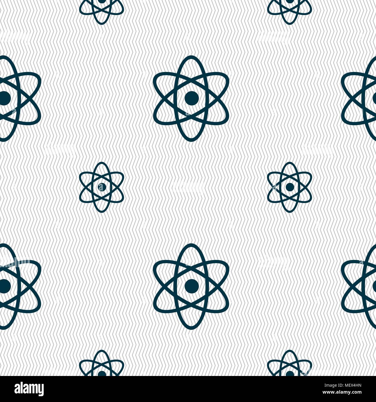 Atom, physics icon sign. Seamless pattern with geometric texture. Vector illustration Stock Vector