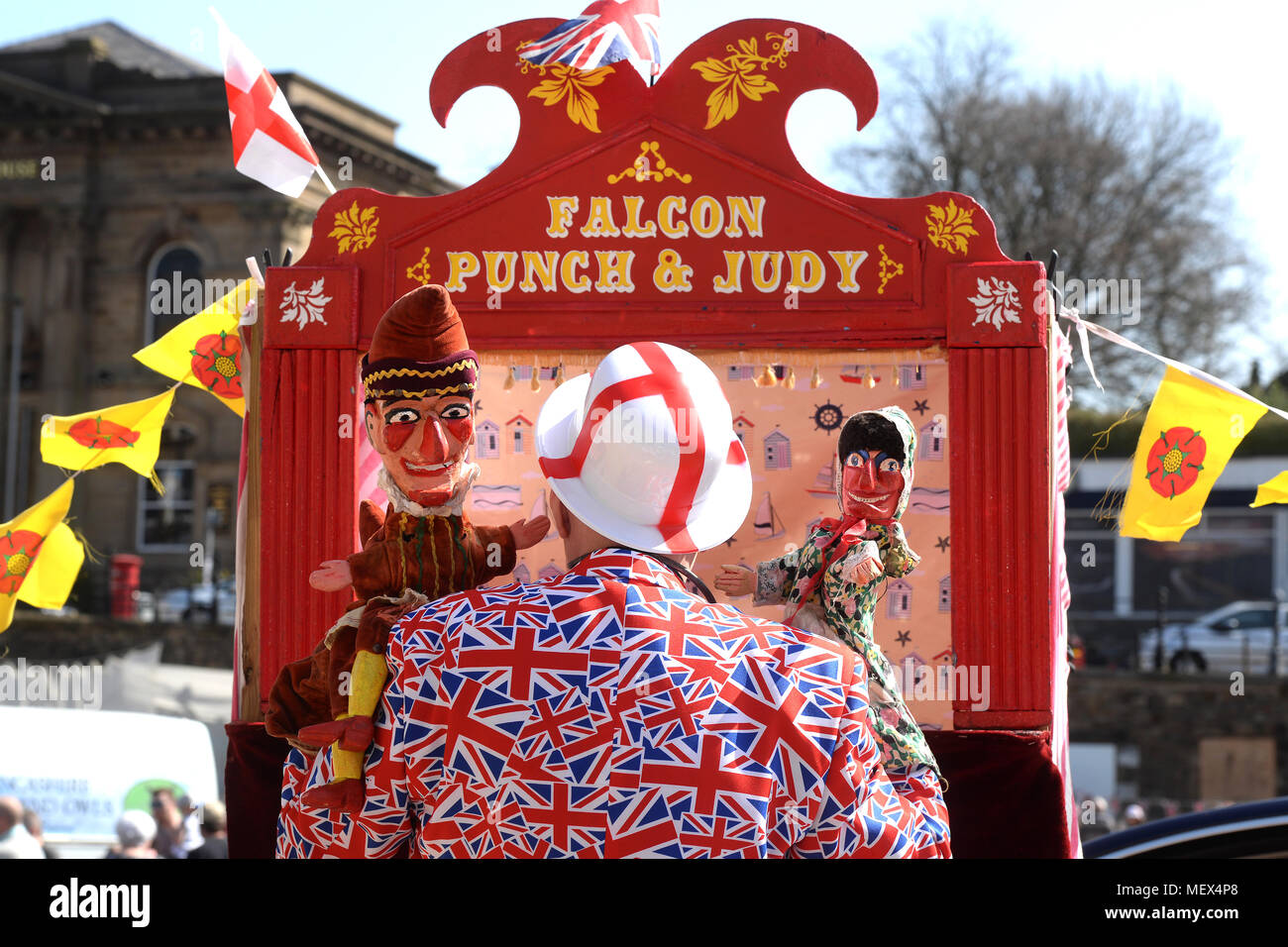 St George's Day / Punch & Judy, Darwen / Clitheroe, Lancashire 23rd April 2018 Stock Photo