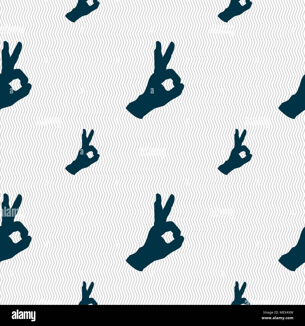 Gesture ok sign. Seamless pattern with geometric texture. Vector illustration Stock Vector