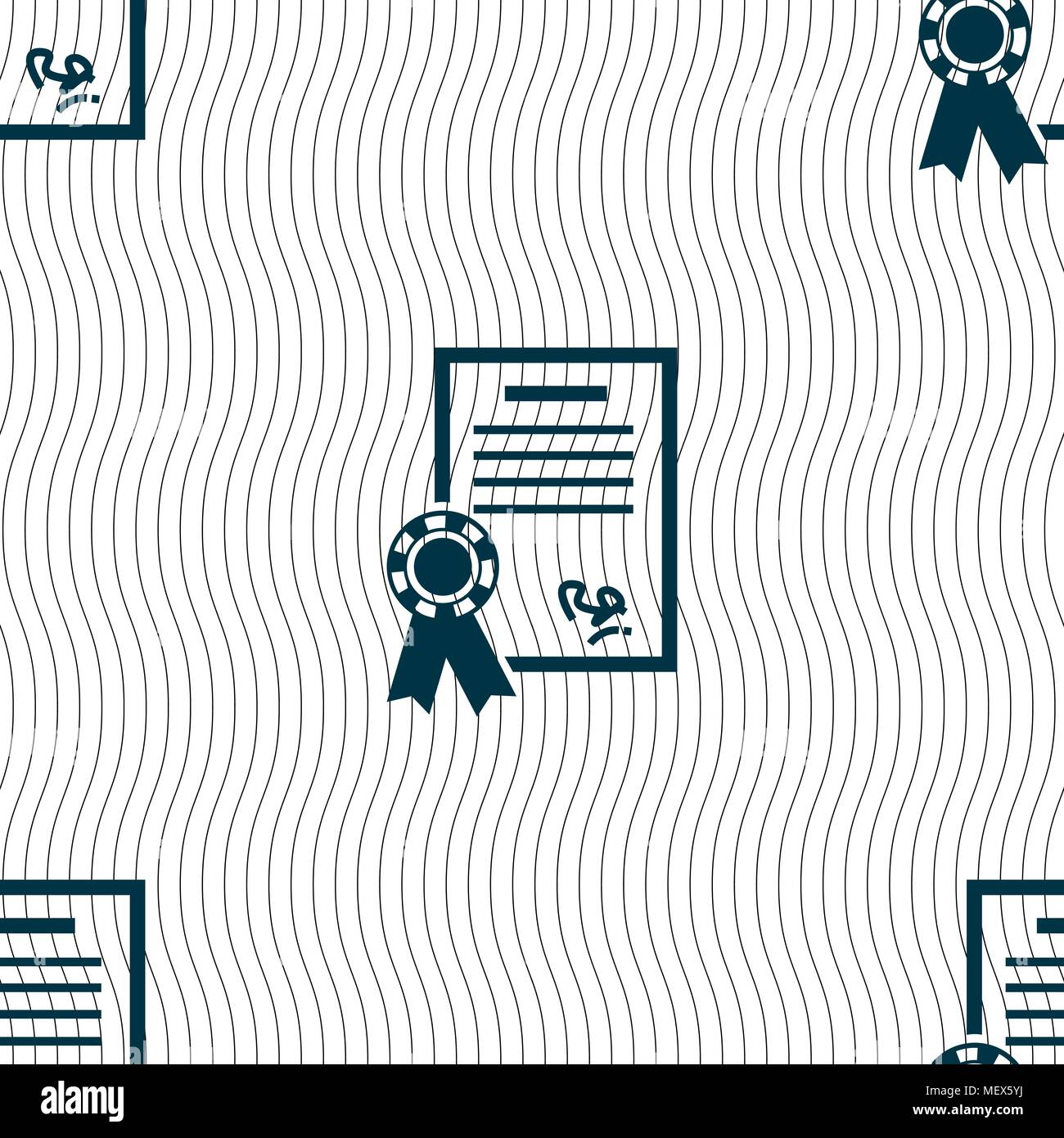 Certificate, diploma icon sign. Seamless pattern with geometric texture ...
