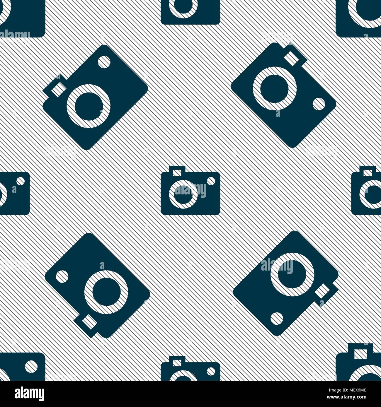 camera  icon sign. Seamless pattern with geometric texture. Vector illustration Stock Vector