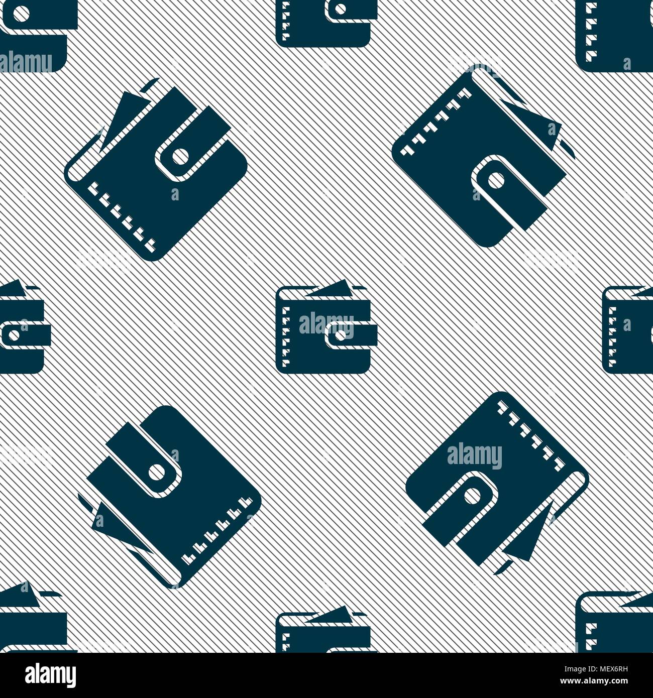 Purse  icon sign. Seamless pattern with geometric texture. Vector illustration Stock Vector