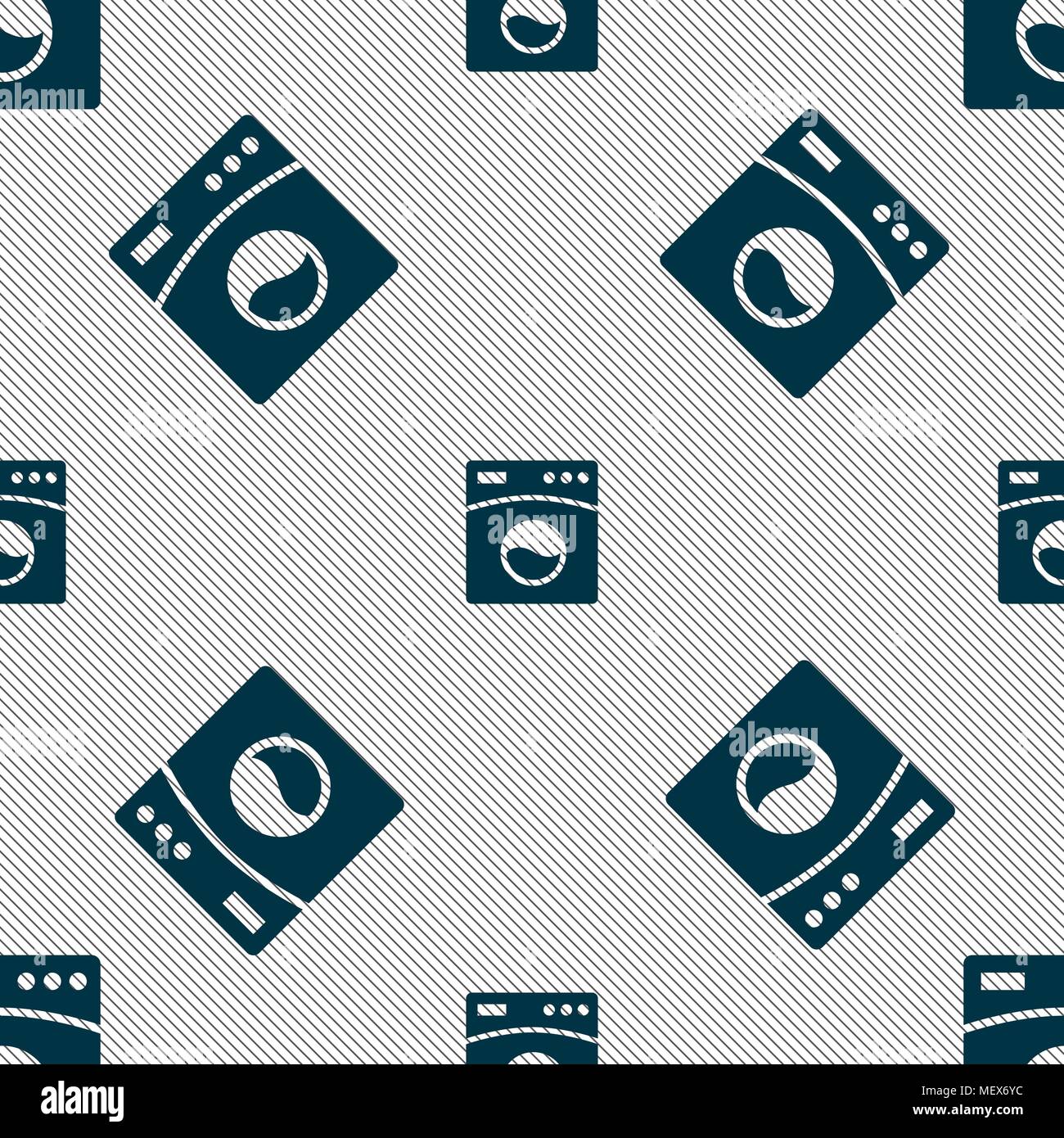 Washing machine icon sign. Seamless pattern with geometric texture. Vector illustration Stock Vector