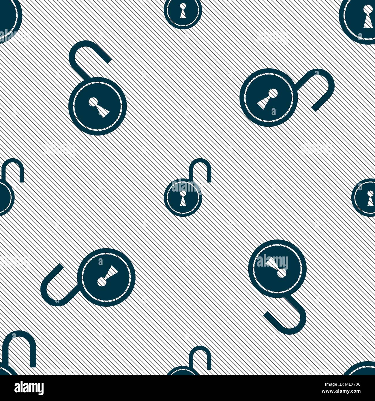 open lock icon sign. Seamless pattern with geometric texture. Vector illustration Stock Vector