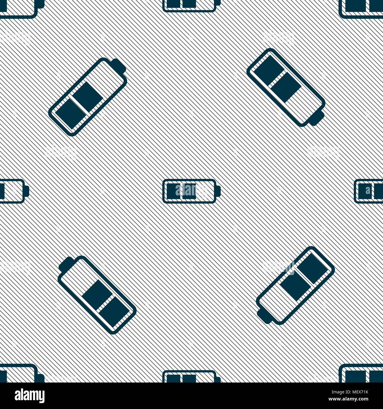 Battery half icon sign. Seamless pattern with geometric texture. Vector illustration Stock Vector