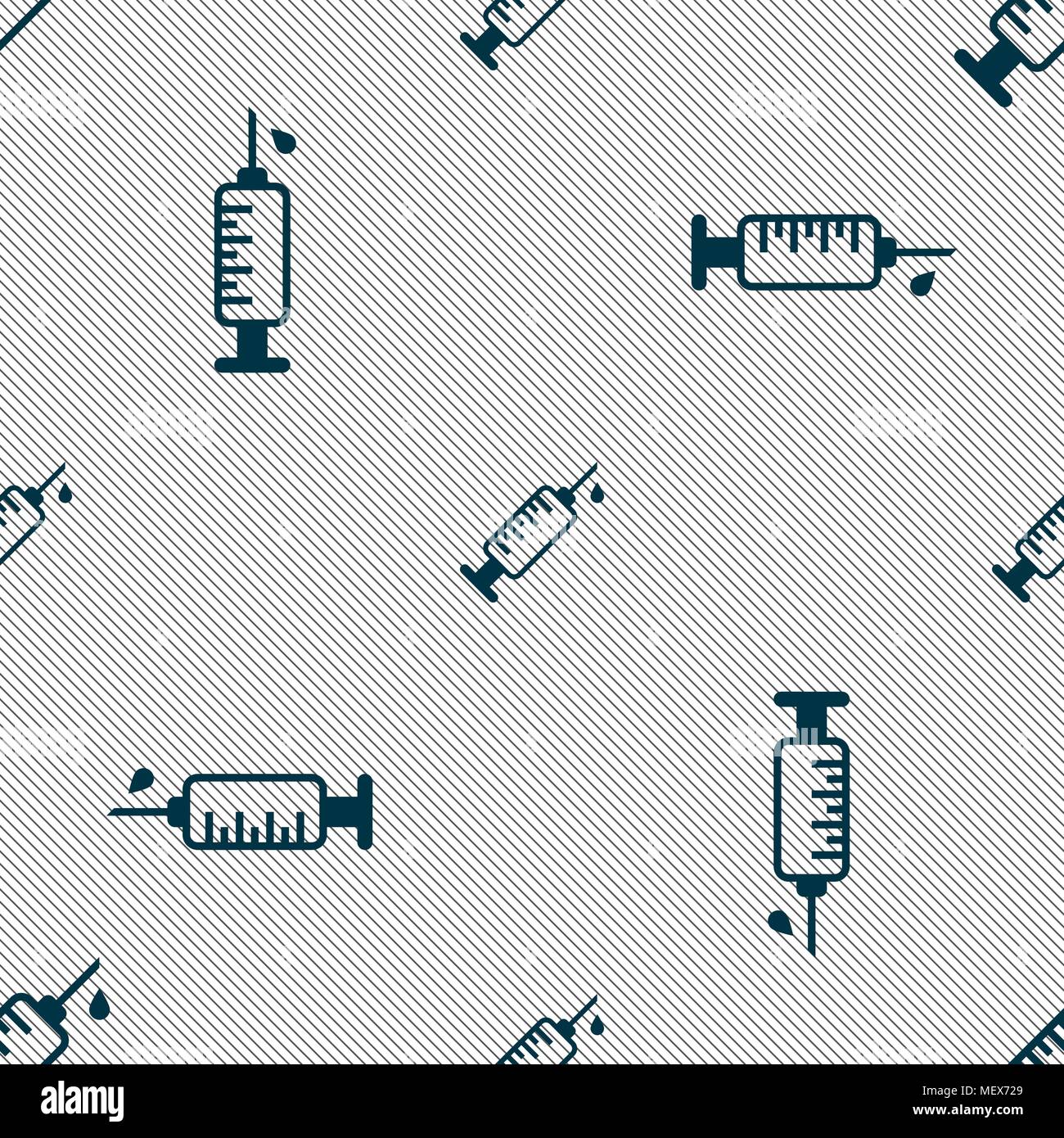 syringe icon sign. Seamless pattern with geometric texture. Vector illustration Stock Vector