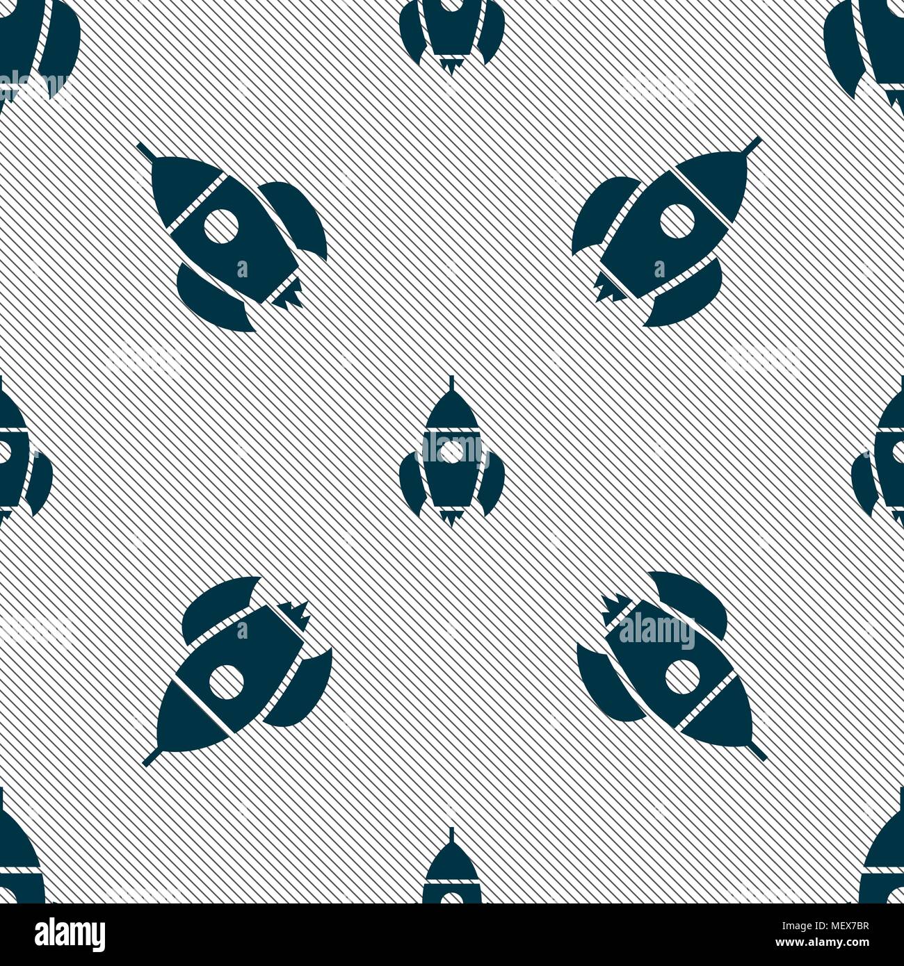Rocket icon sign. Seamless pattern with geometric texture. Vector illustration Stock Vector