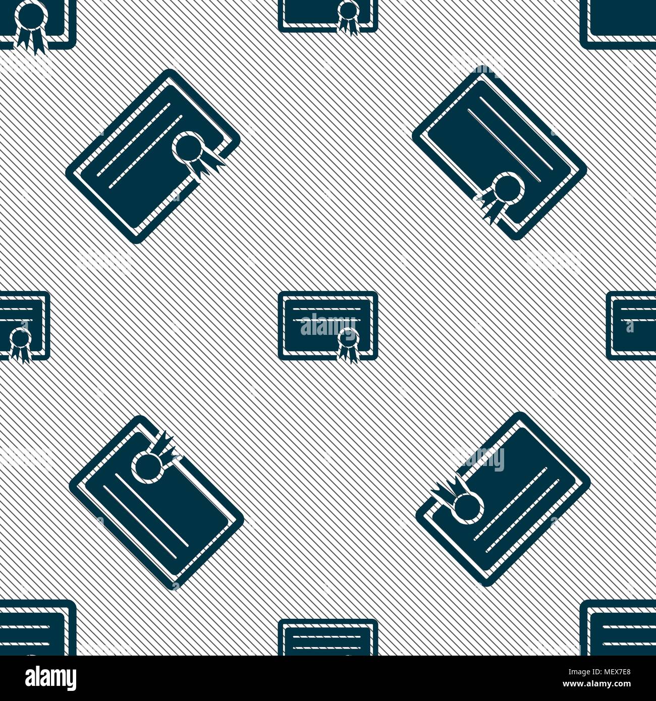 Certificate icon sign. Seamless pattern with geometric texture. Vector ...