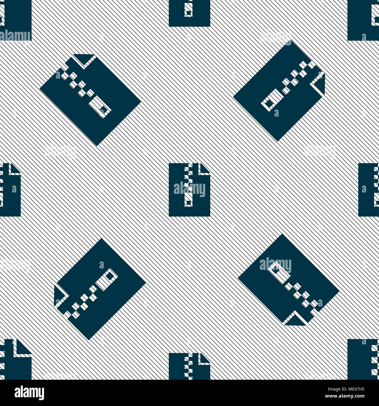 computer zip folder, archive icon sign. Seamless pattern with geometric texture. Vector illustration Stock Vector