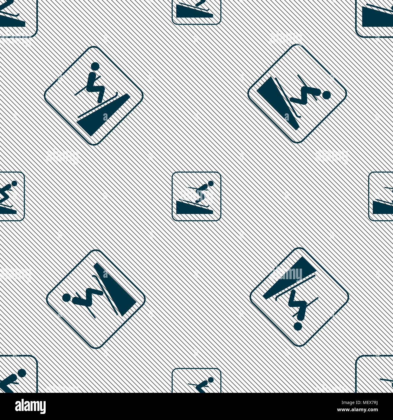 Skier sign. Seamless pattern with geometric texture. Vector illustration Stock Vector