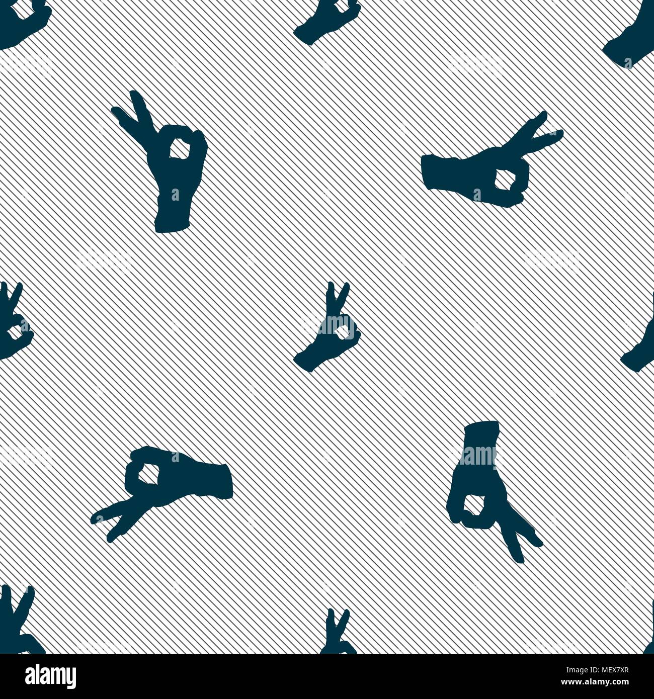Gesture ok sign. Seamless pattern with geometric texture. Vector illustration Stock Vector