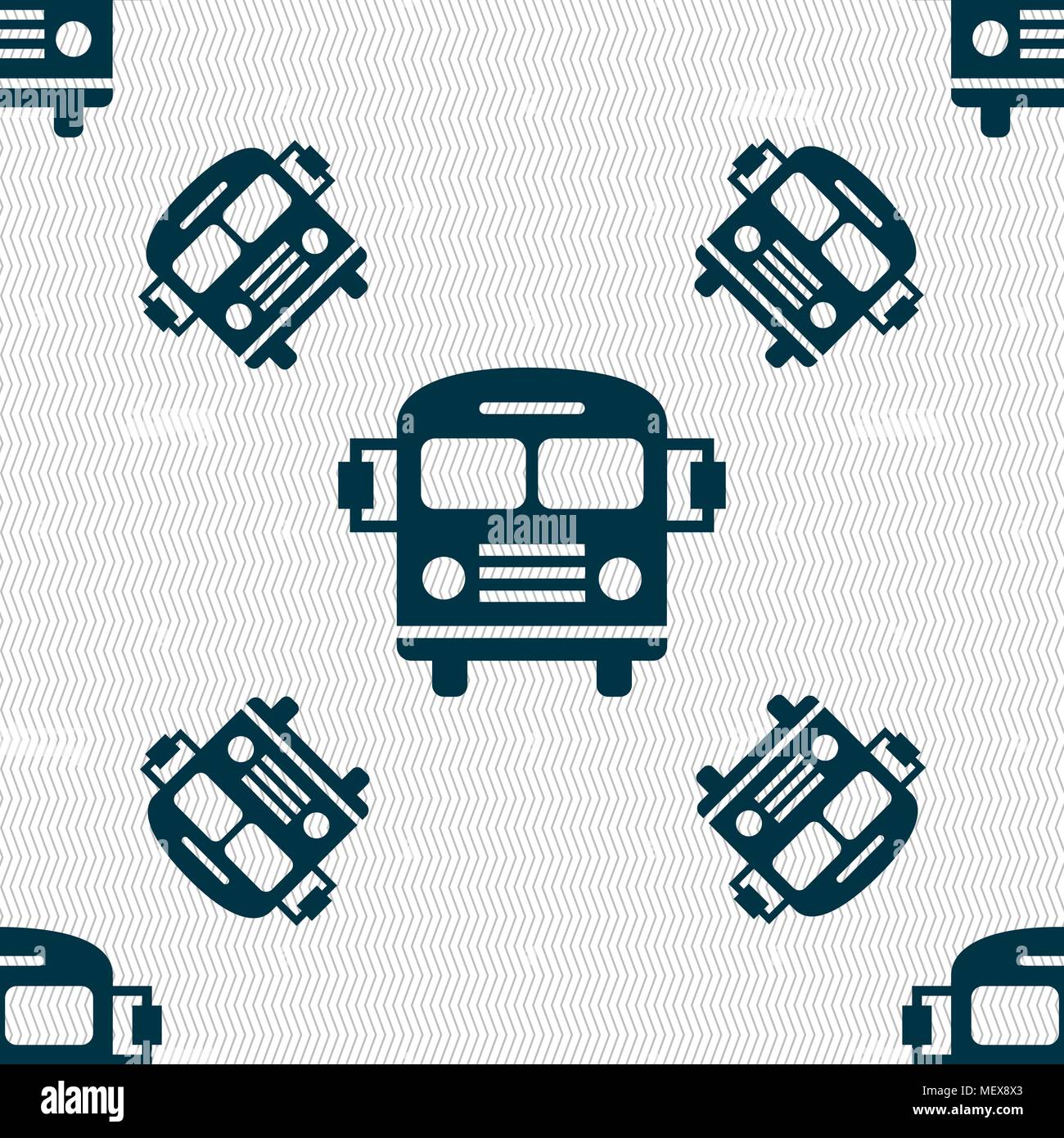 Bus icon sign. Seamless pattern with geometric texture. Vector illustration Stock Vector