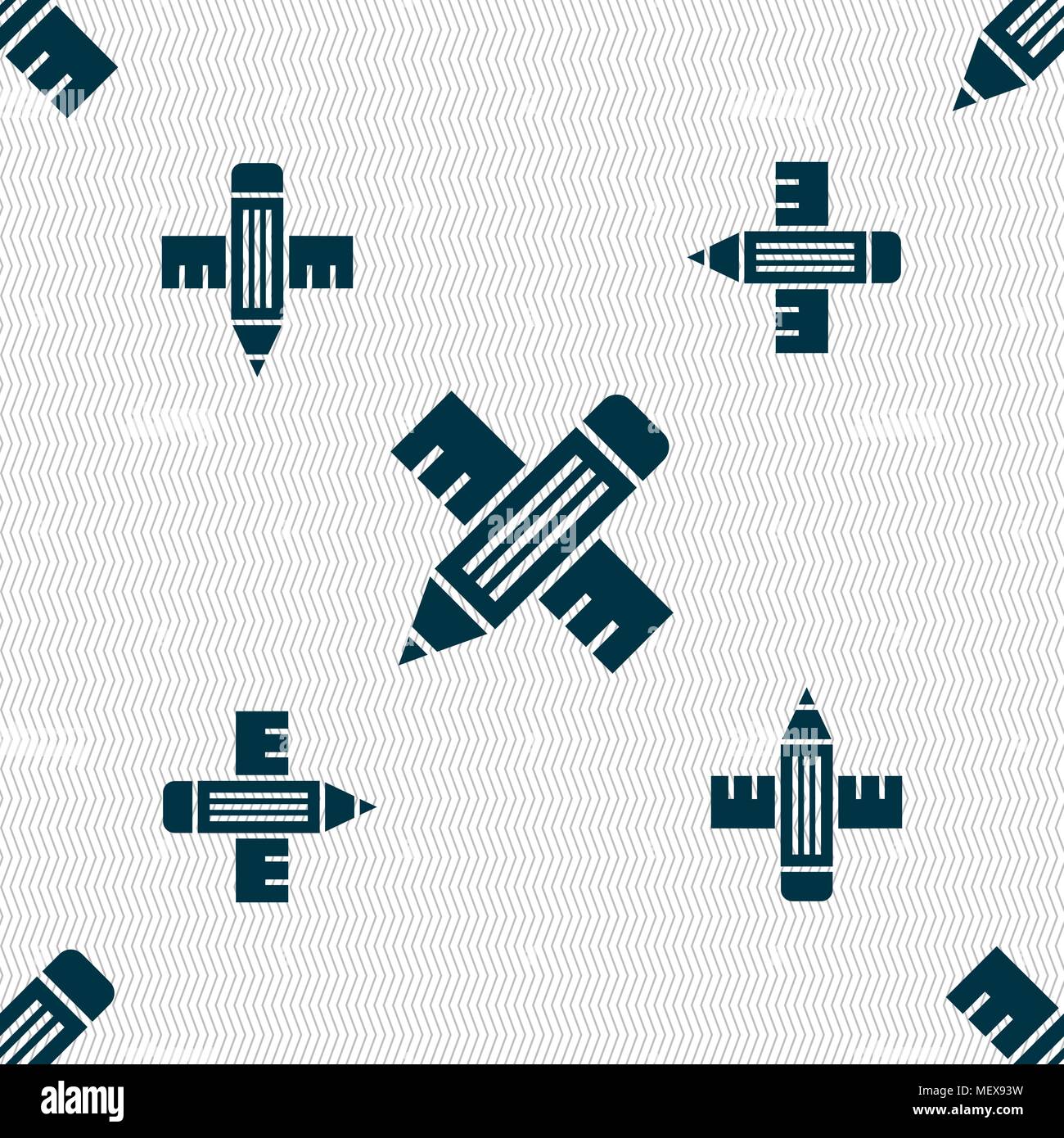 Pencil with ruler icon sign. Seamless pattern with geometric texture. Vector illustration Stock Vector