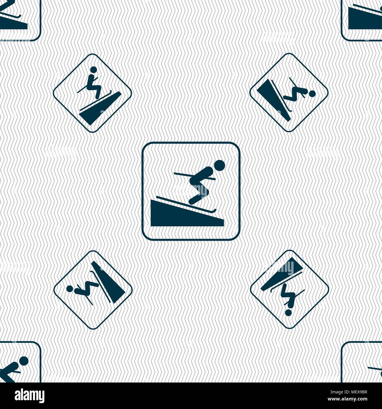 Skier sign. Seamless pattern with geometric texture. Vector illustration Stock Vector