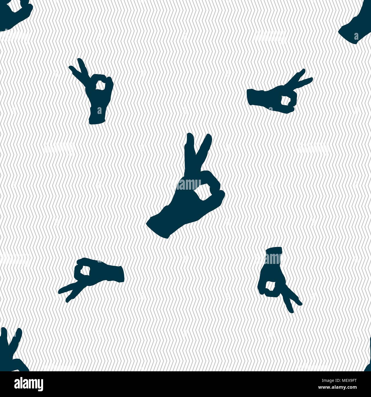 Gesture ok sign. Seamless pattern with geometric texture. Vector illustration Stock Vector