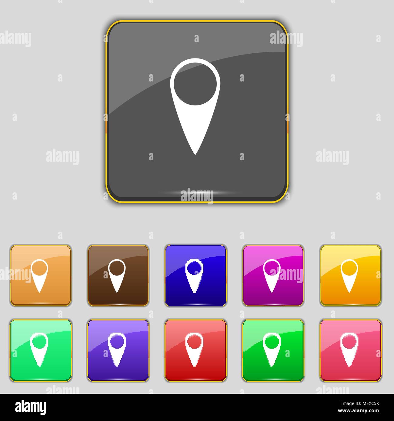 Map pointer icon. GPS location symbol. Set colourful buttons. Vector