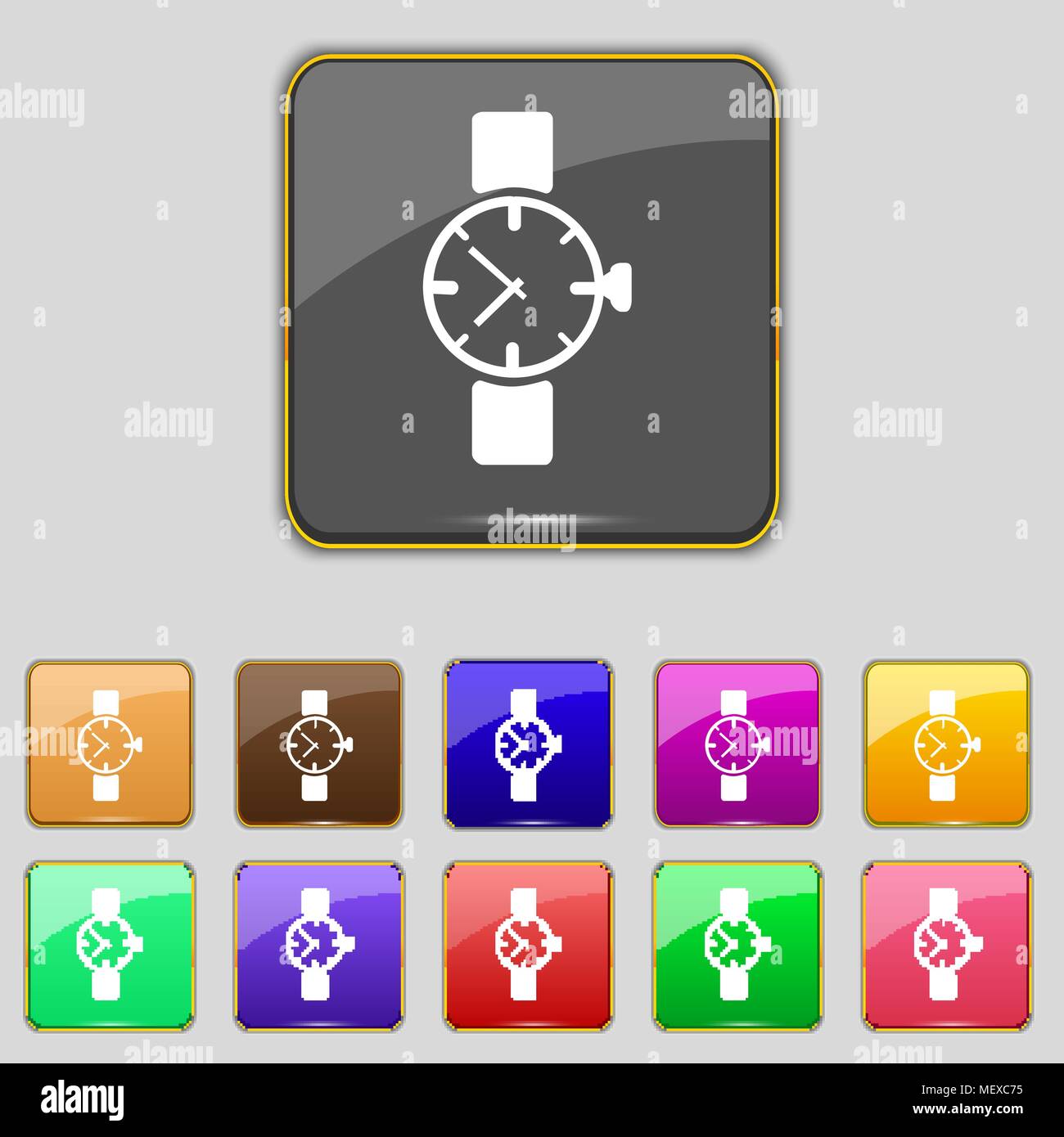 Wrist Watch sign icon. Mechanical clock symbol. Set colourful buttons ...