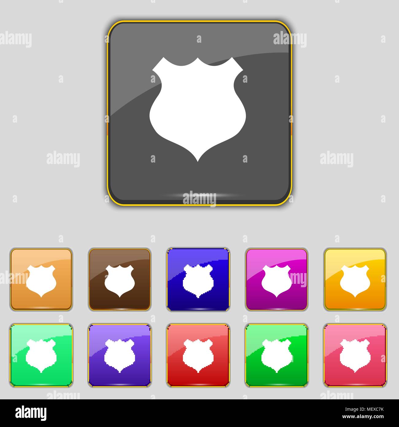 Shield sign icon. Protection symbol. Set colourful buttons. Vector ...