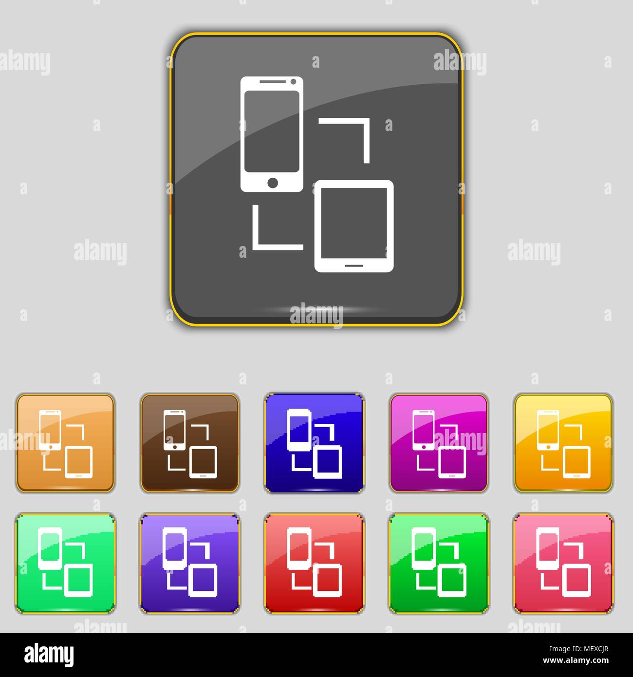 Synchronization sign icon. communicators sync symbol. Data exchange. Set colur buttons Vector illustration Stock Vector