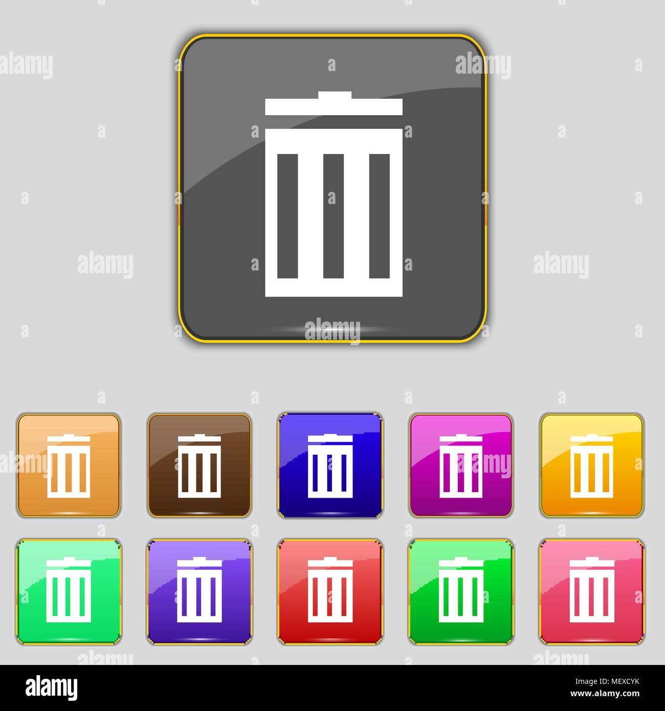 Recycle bin sign icon. Symbol. Set of colored buttons. Vector