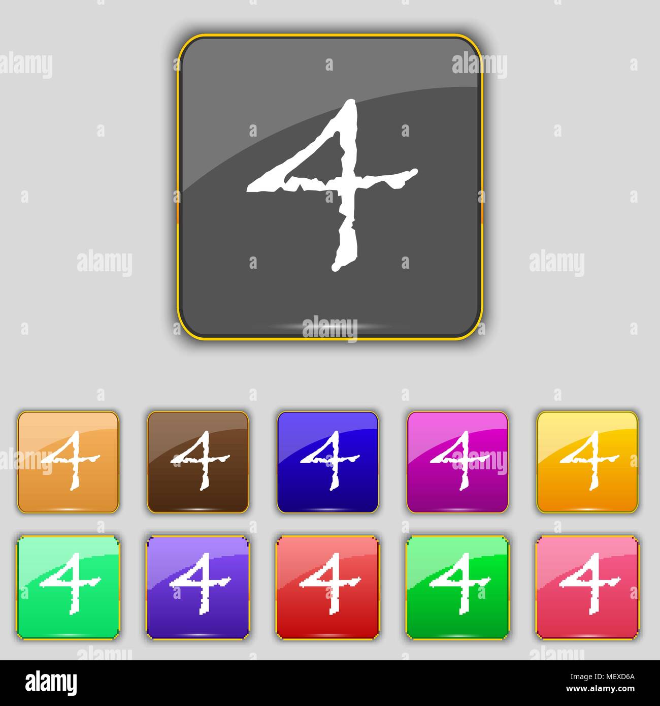 number four icon sign. Set of coloured buttons. Vector illustration ...