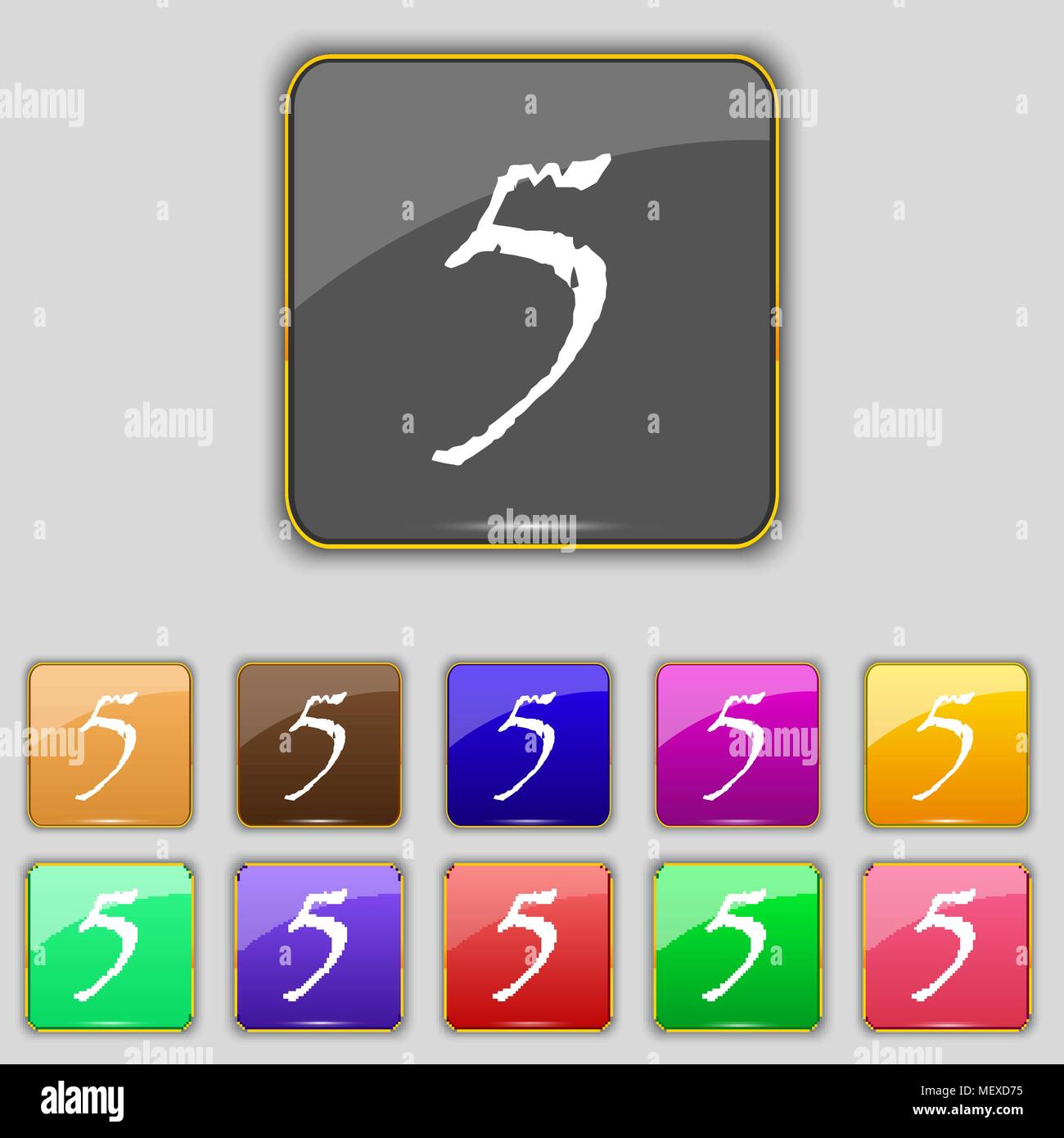 number five icon sign. Set of coloured buttons. Vector illustration ...