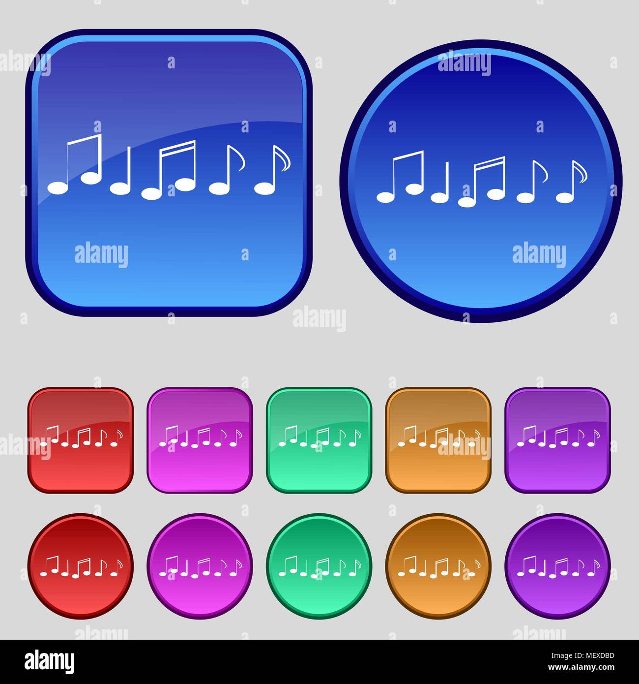 Music note sign icon. Musical symbol. Set colourful buttons. Vector
