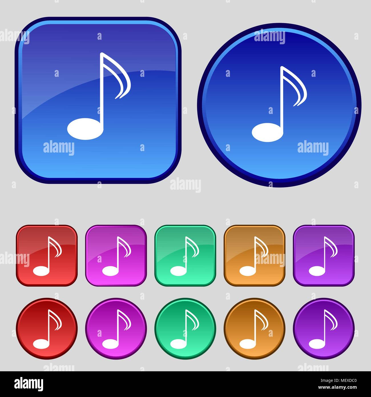 Music note sign icon. Musical symbol. Set colourful buttons. Vector